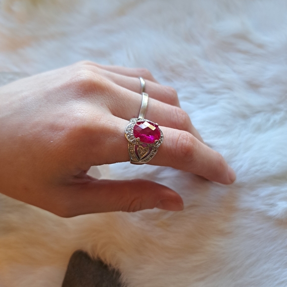 Sterling Silver & Ruby Ring - Size 7 - Picture 2 of 8